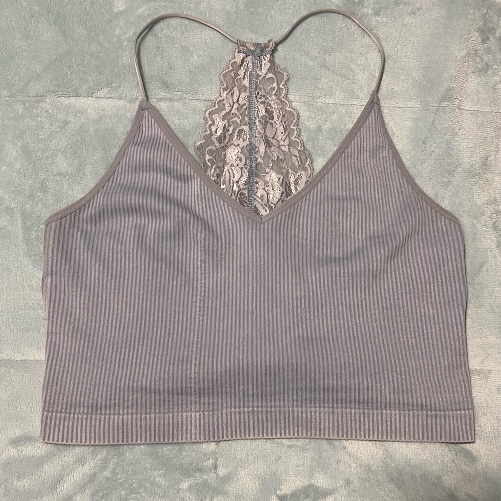 Blue Ribbed Halter Crop Top - Picture 3 of 5